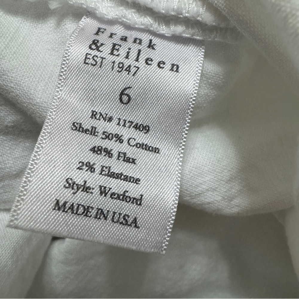 Frank Eileen sz 6 Wexford Linen Cotton Pants Trouser White Wide Leg High Waist - Picture 9 of 13